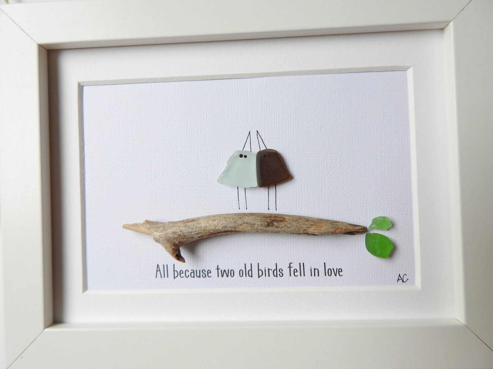 Sea Glass Art Picture Frame Sea Glass Birds Anniversary Etsy