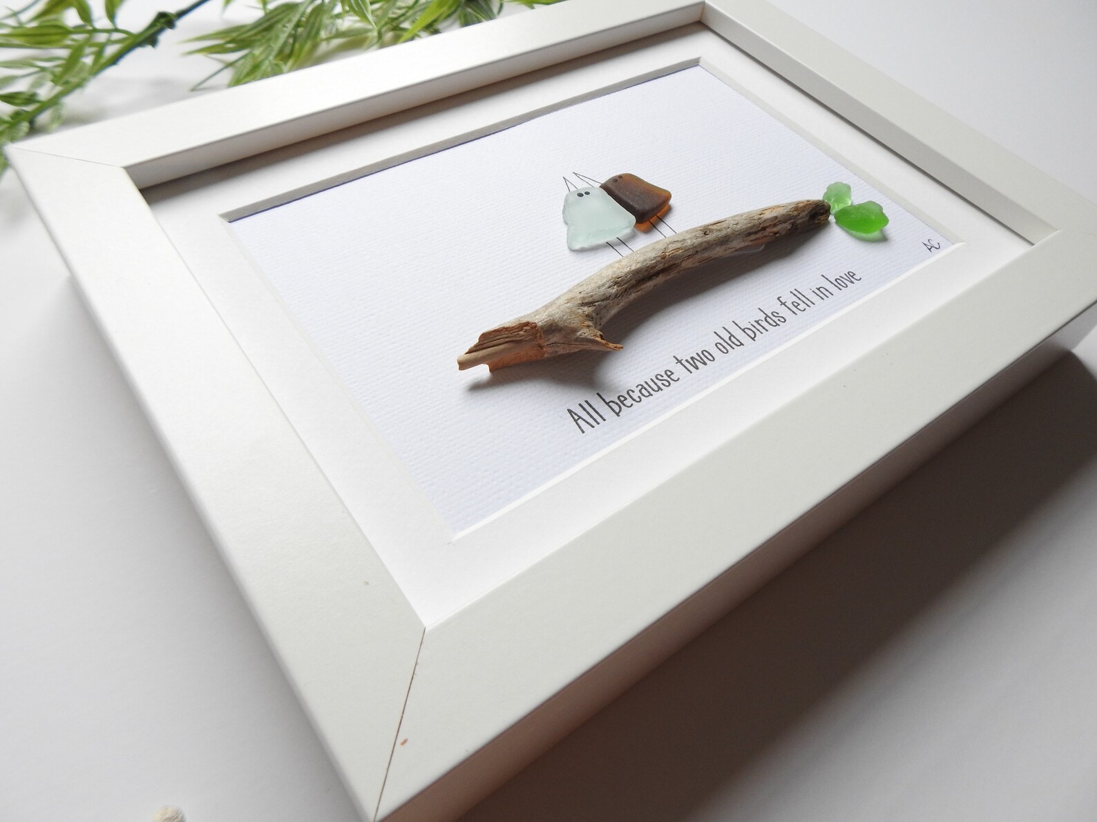 Sea Glass Art Picture Frame Sea Glass Birds Anniversary Etsy