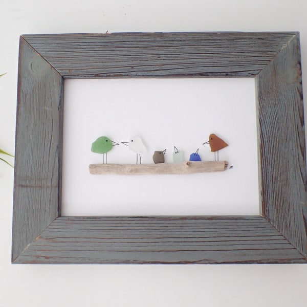 Sea glass family art picture / Beach glass art / Sea glass picture / Family of 6 / Three children art / Unique birthday gift for mom