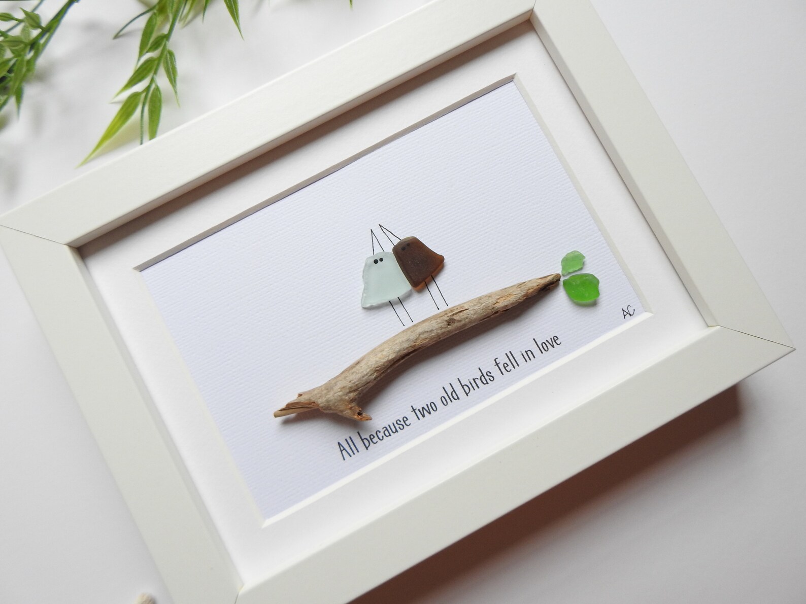 Sea Glass Art Picture Frame Sea Glass Birds Anniversary Etsy