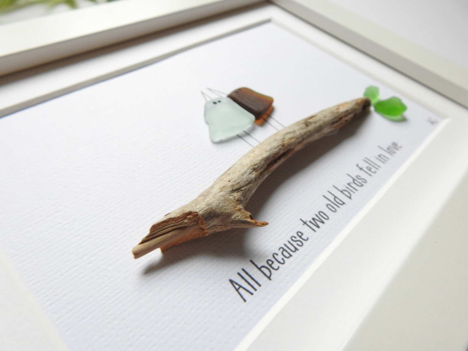 Sea Glass Art Picture Frame Sea Glass Birds Anniversary Etsy