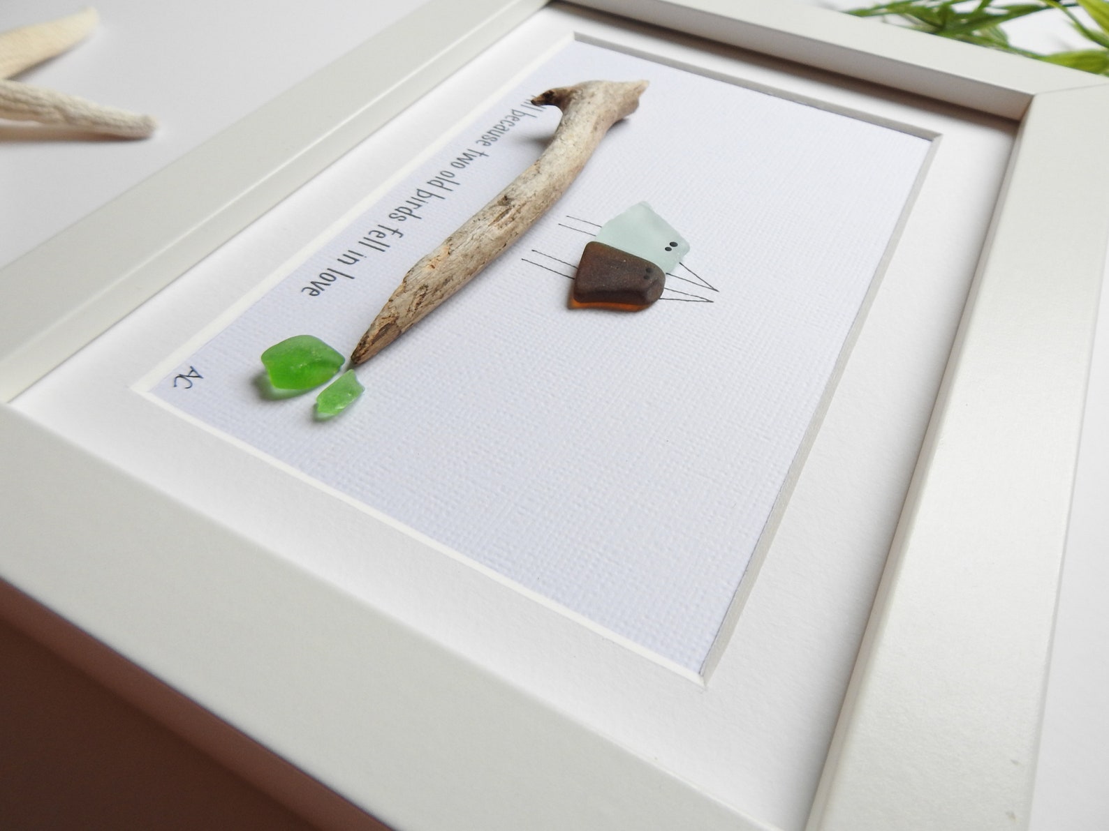 Sea Glass Art Picture Frame Sea Glass Birds Anniversary Etsy