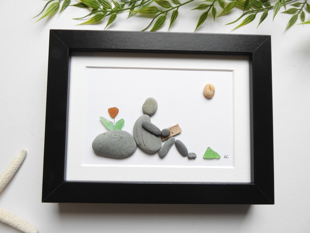 Pebble Art Picture Frame Sea Glass Art Gift for Librarian Etsy