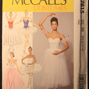 McCalls Pattern 7615 A5 Misses&#39; Ballet Costumes with Boned Bodice, Skirt, and Sleeve Variations in Sizes 6-8-10-12-14