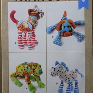 Kwik Sew Pattern K4355  Stuffed Animals in Five Styles  Hippo-Cat-Dog-Horse-Frog