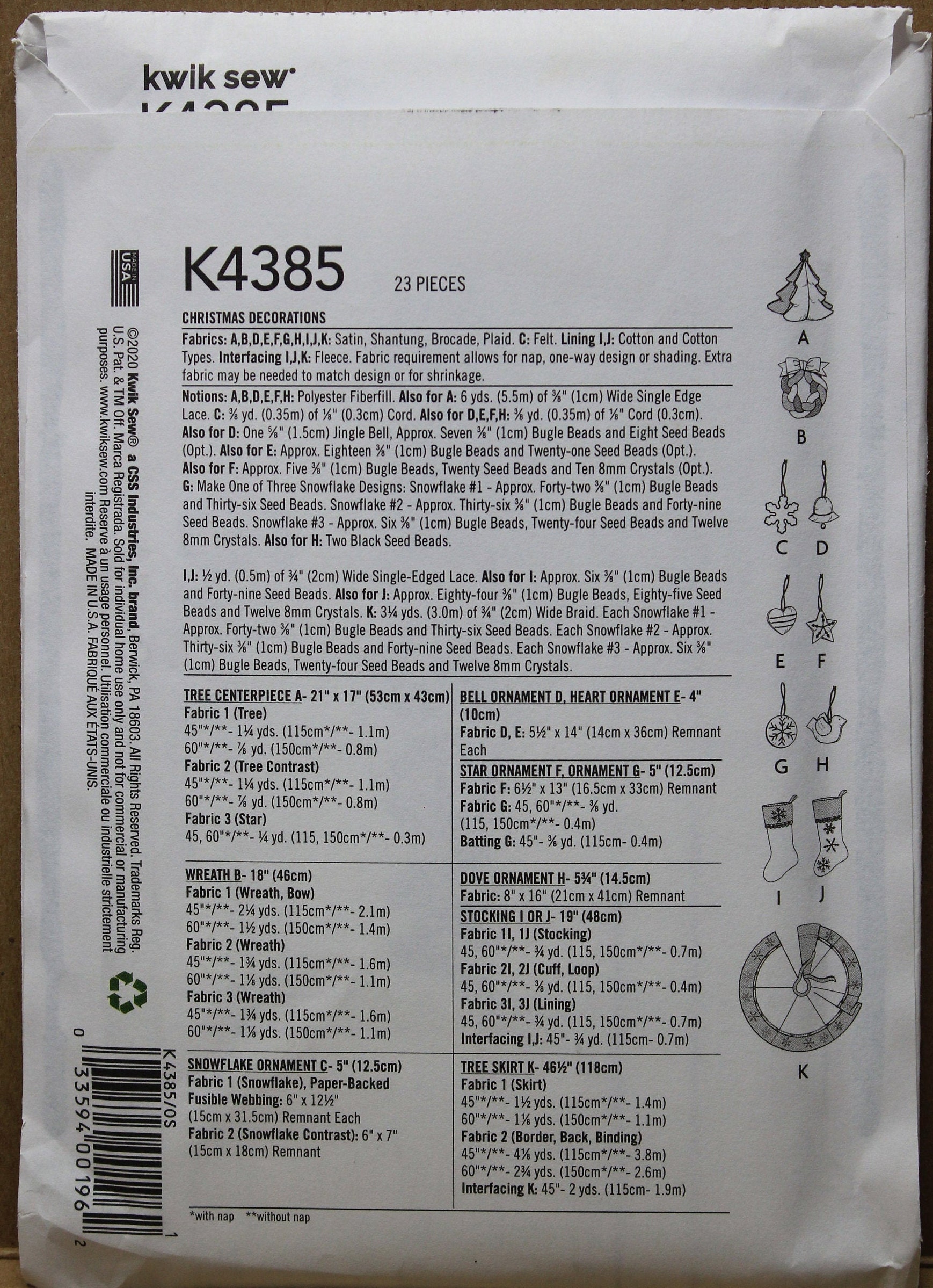 Kwik Sew Pattern K4385 Blue Christmas Decorations, Wreath