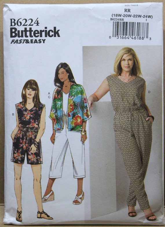 Butterick Patterns 6224 RR,Womens Kimono and Jumpsuit,Sizes 18W-20W-22W-24W