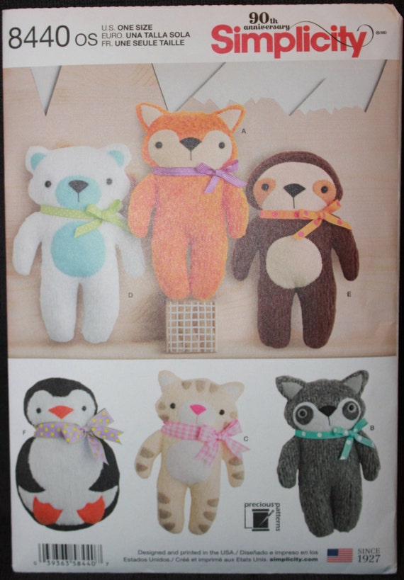 FOX~RACCOON~KITTEN~PENGUIN~BEAR SEWING PATTERN MAKE PLUSH FELT~FLEECE ANIMALS
