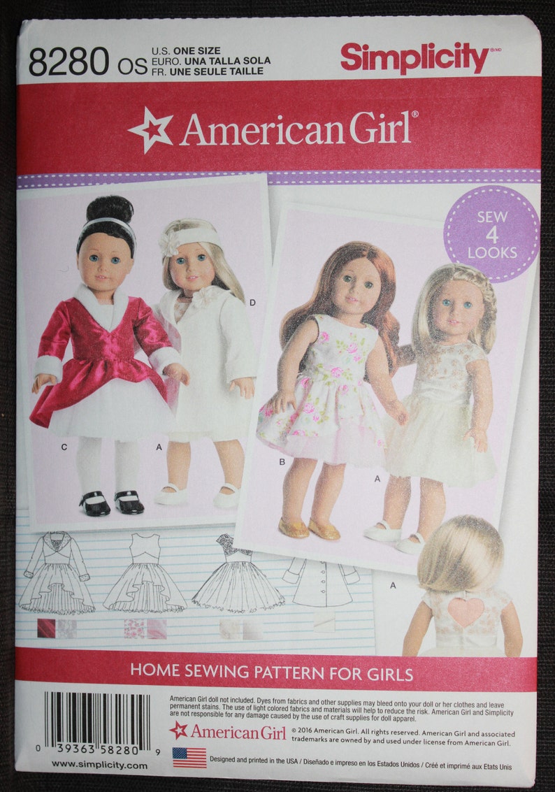 Simplicity 8280 American Girl Doll Dress Sewing Patterns for 18 Dolls