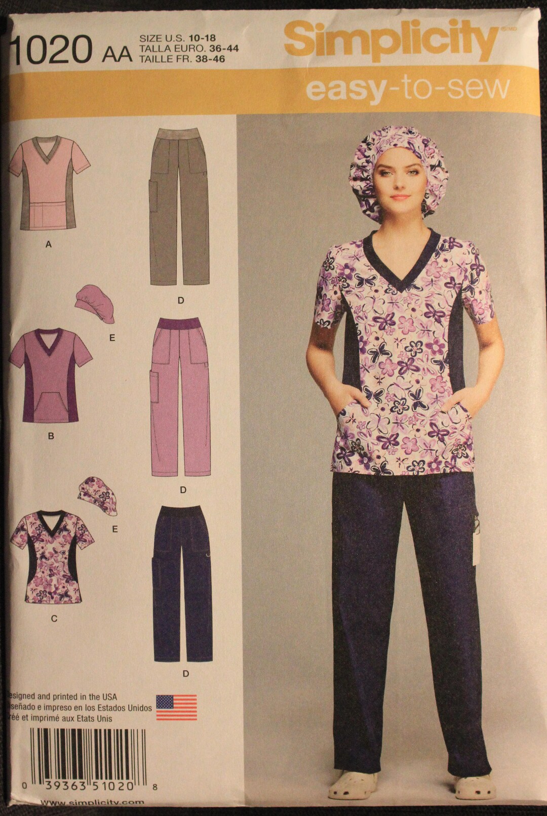 Simplicity Pattern 1020 AA Easy to Sew Misses Scrub Pants, Top and Hat ...