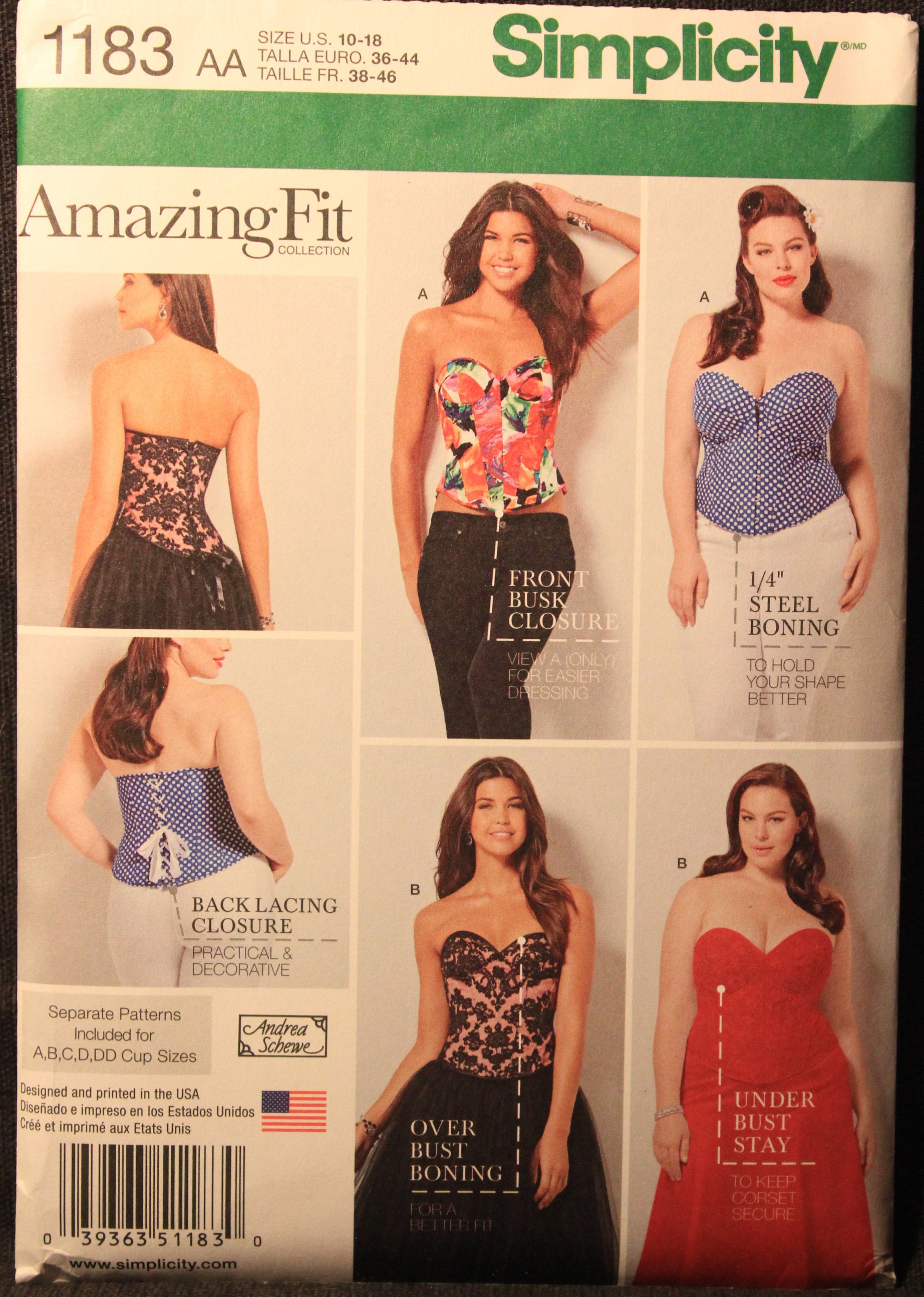 Simplicity Pattern 1183 AA Amazing Fit Collection Andrea Schewe Designs  Misses' and Plus Size Corsets in Sizes 10-12-14-16-18 