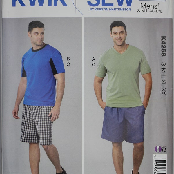 Kwik Sew Pattern K4258 Men's Pull Over Tops and Shorts in sizes S-M-L-XL-XxL