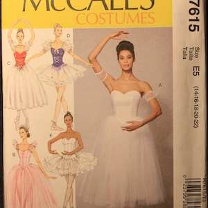 McCalls Pattern 7615 E5 Misses&#39; Ballet Costumes with Boned Bodice, Skirt, and Sleeve Variations in Sizes 14-16-18-20-22