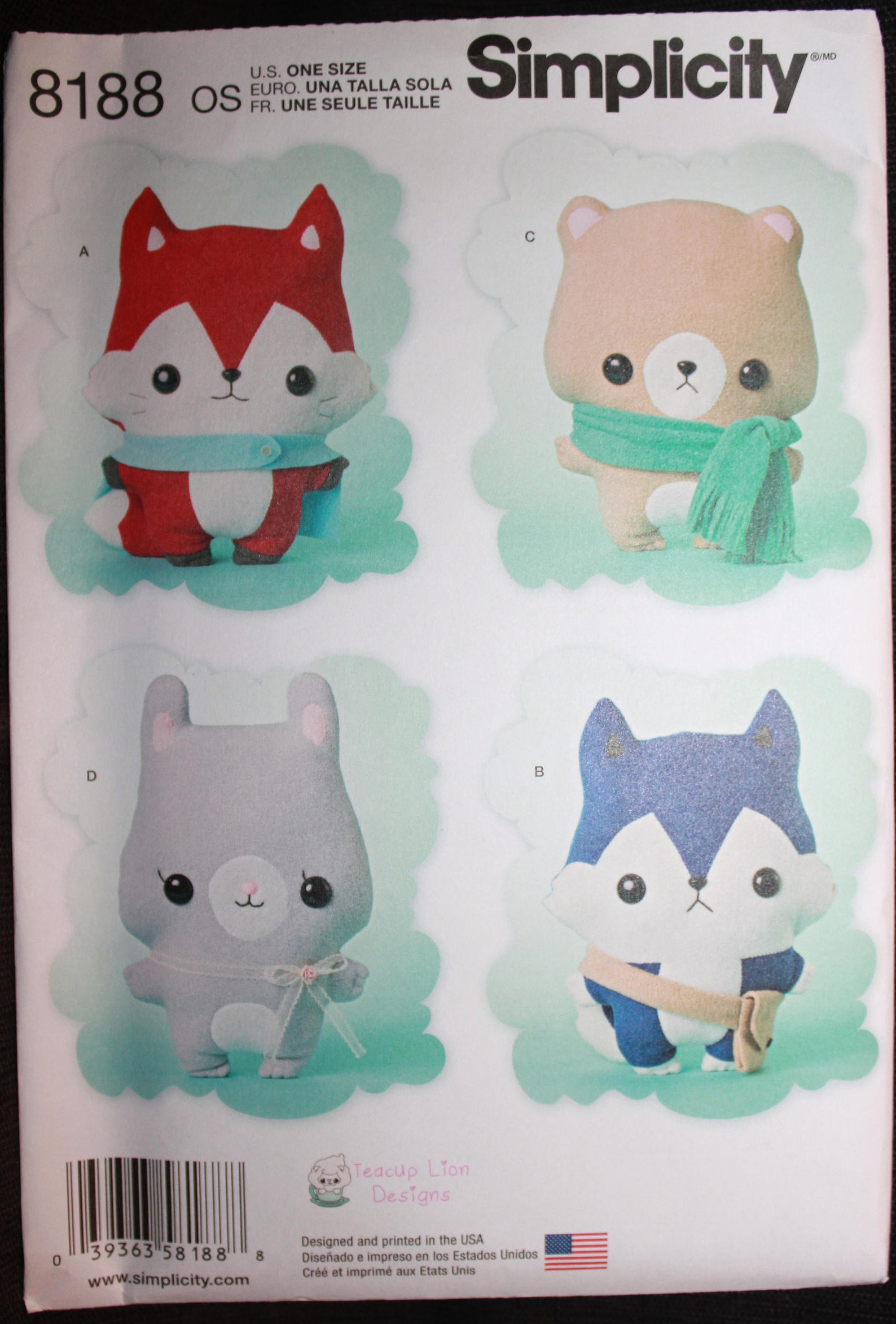 Simplicity Pattern 8188 Teacup Lion Designs Stuffed Fox Wolf Etsy
