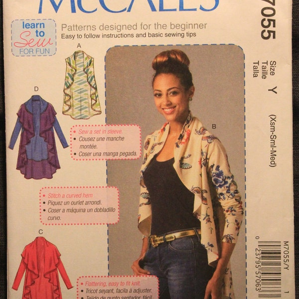 McCalls motif 7055 Y apprendre à coudre Misses' gilet drapé et Cardigans en tailles Xsmall-Small-Medium