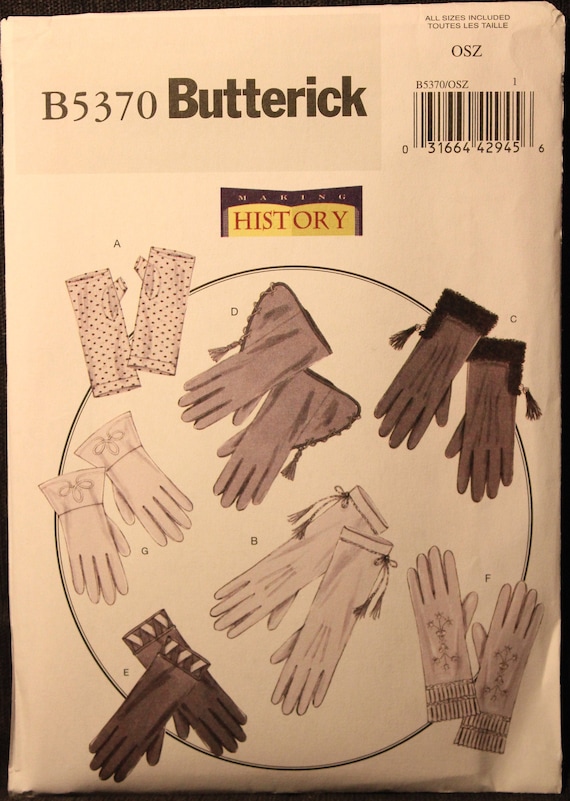 Butterick Sewing Pattern 5370 Historical Style Vintage Unlined Gloves
