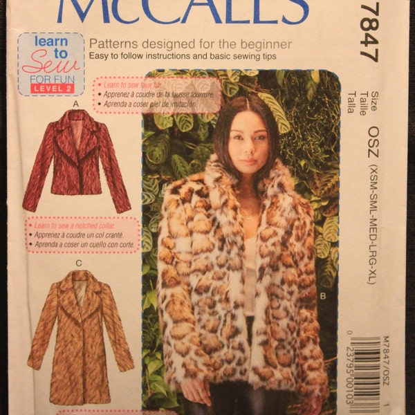 McCalls Pattern 7847 Learn to Sew  Level 2  Misses' Lined Coats in Sizes XS-S-M-L-XL