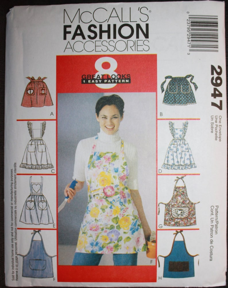 McCalls-2947-OSZ McCalls Ladies Easy Sewing Pattern 2947 Aprons