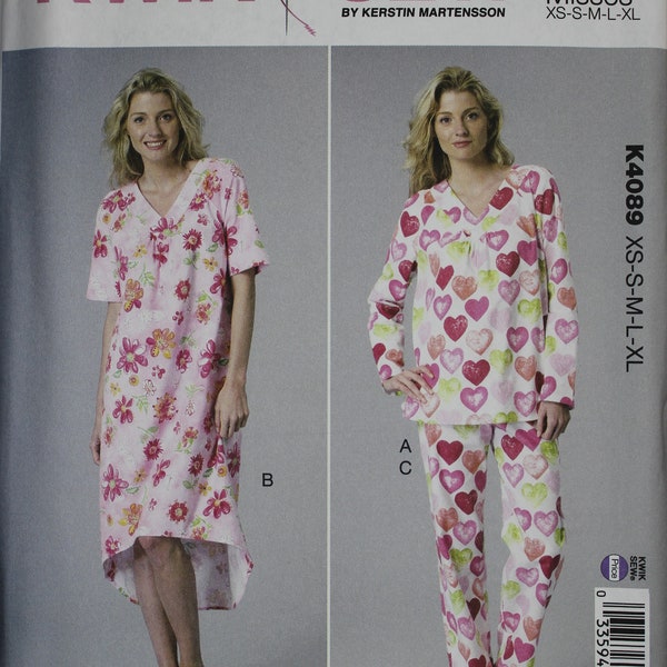 Kwik Sew Pattern K4089 Misses' topjurk en broek nachtkleding in de maten XS-S-M-L-XL