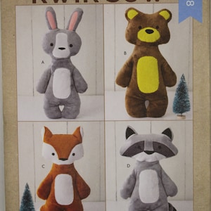 Kwik Sew Pattern K4358 Woodland Plush Animals Rabbit, Bear, Fox and Raccoon