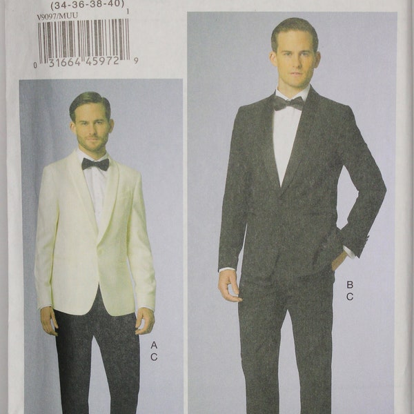 Vogue Pattern 9097 MUU Men's Shawl Collar Tuxedo Jackets and Pants in sizes 34-36-38-40