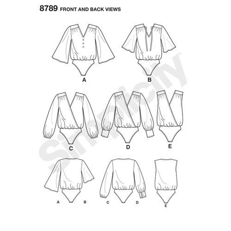 Simplicity Pattern 8789 Misses/' Bodysuit Blouses in Sizes Xsmall-Small-Medium-Large-Xlarge
