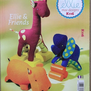 Kwik Sew Pattern K0116  Ellie and Friends  Giraffe, Hippo and Elephant Stuffed Toys