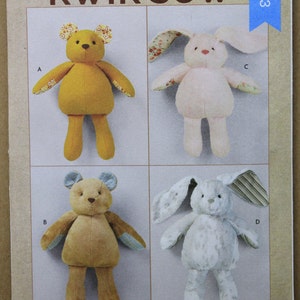 Kwik Sew Pattern K4373 Huggable Pets Stuffed Soft Bear and Bunny Animals