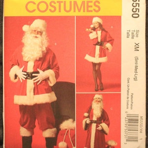 McCalls Pattern 5550 XM  Misses&#39;/Men&#39;s Mr. and Mrs. Claus Cosplay Christmas Costumes and Bag in Sizes Small Medium Large