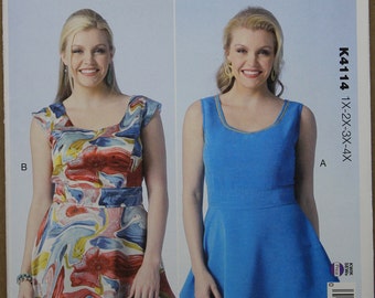 Kwik Sew Pattern K4114 Kerstin Martensson Designs  Plus Size Women's Diamond-Neck Tops in sizes 1X-2X-3X-4X