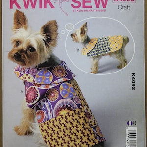 Kwik Sew Pattern K4092  Kerstin Martensson Designs  Patchwork Dog Coats in Sizes Xs-Sm-Med-Lrg-Xlg