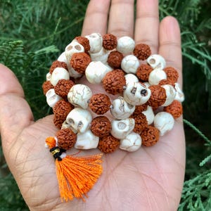 Natural Rudraksha Mala and Howlite Narmund blessed Mala, handknotted, Shiva’s rosary 67+1 seeds, rudraaksh japa jaap mala, Kali Kaali mala