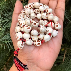 Natural Howlite Narmund blessed Mala, handknotted, Kaalis rosary 54+1 seeds, japa jaap mala, Kali mala, Kaali mala