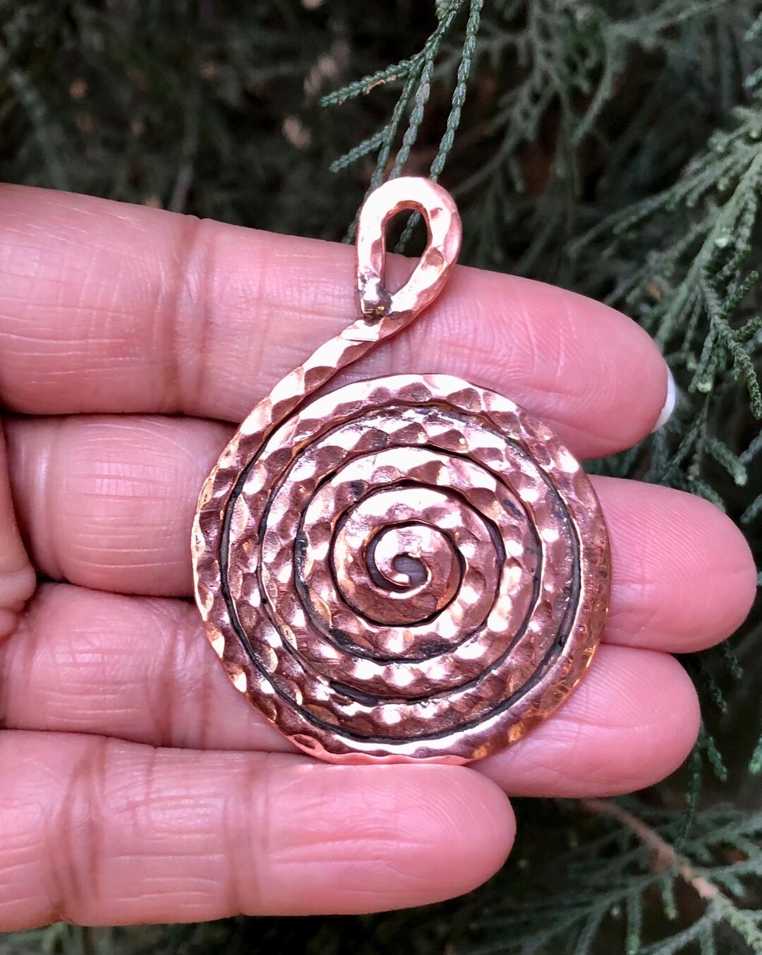 Copper Spangles Oxidized Copper Spiral Pendant: Handmade Elegant Jewelry, Hammer Copper ...