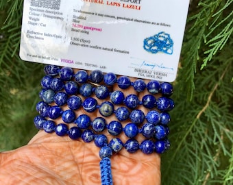 Natural Lapis Lazuli Mala, Handknotted Rosary, 108 Beads