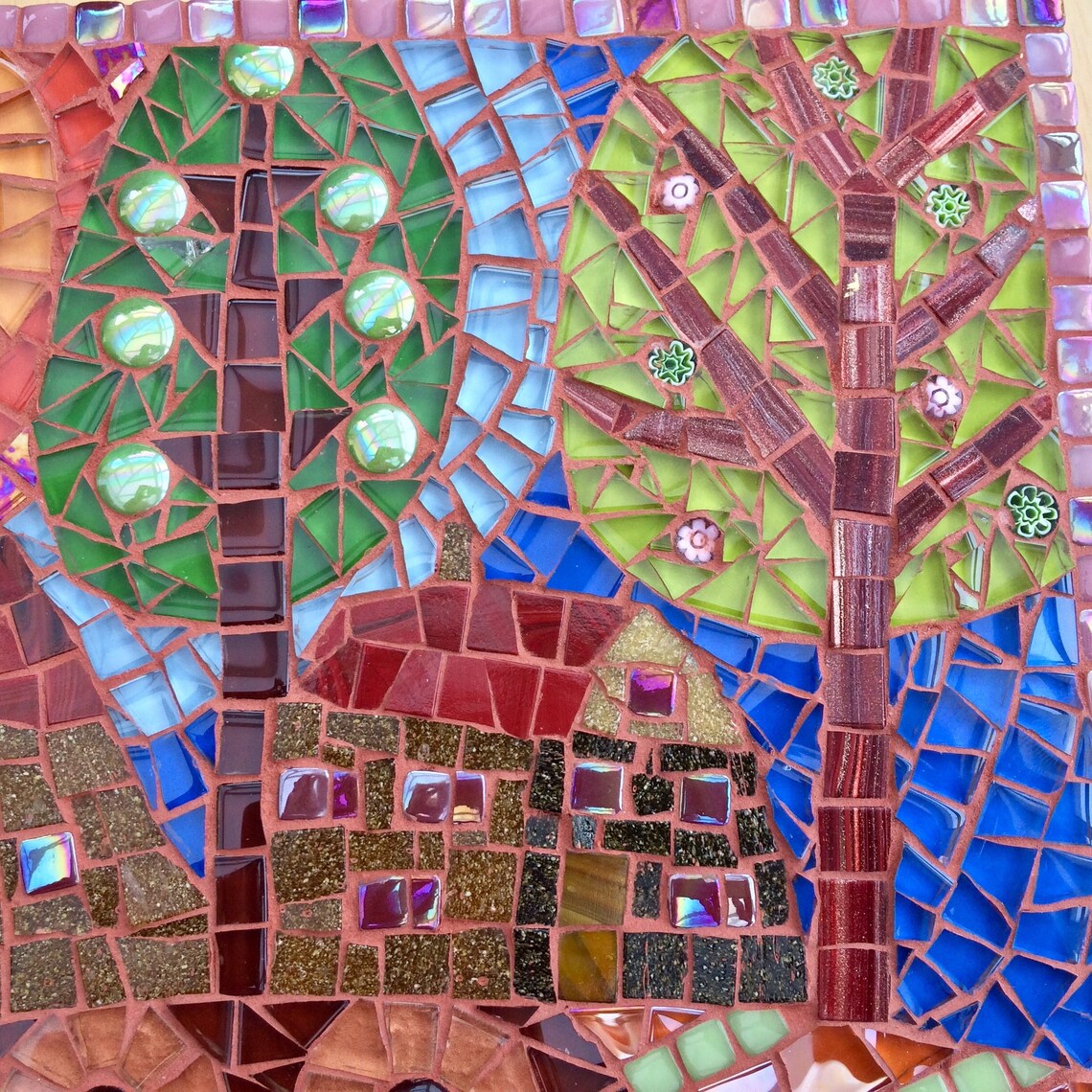 Mosaic Tree Wall Art Folk Art Tree Folk Art Mosaic Picture Etsy