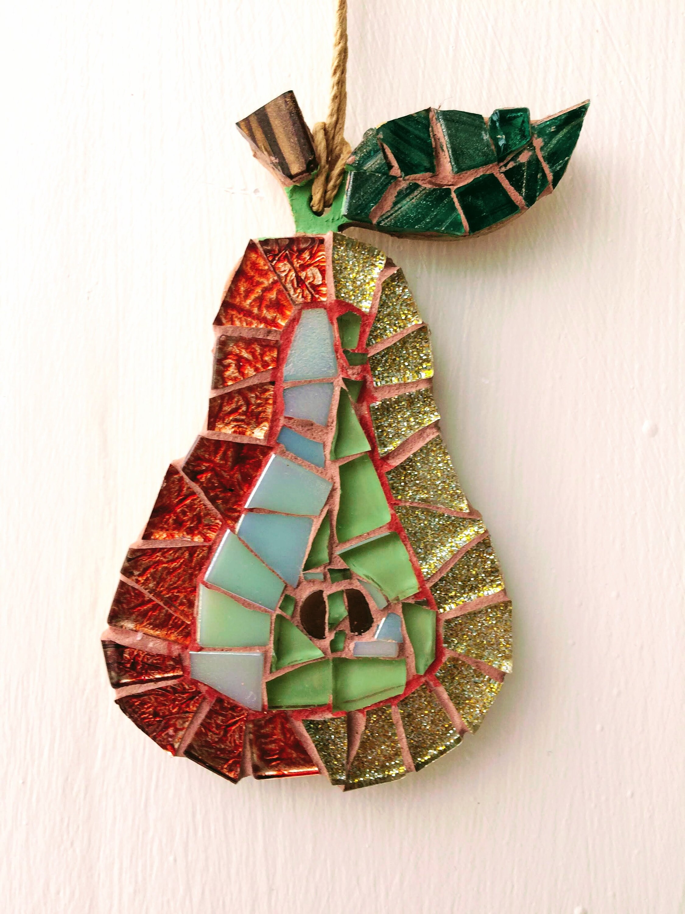 handmade glass mosaic hanging green orange gold pear unique gift idea kitchen decor gift for her gift for him wall art wall decor - Christmas Decoration Gift Ideas handmade glass mosaic hanging green orange gold pear unique gift idea kitchen decor gift for her gift for him wall art wall decor - Christmas Decoration Gift Ideas