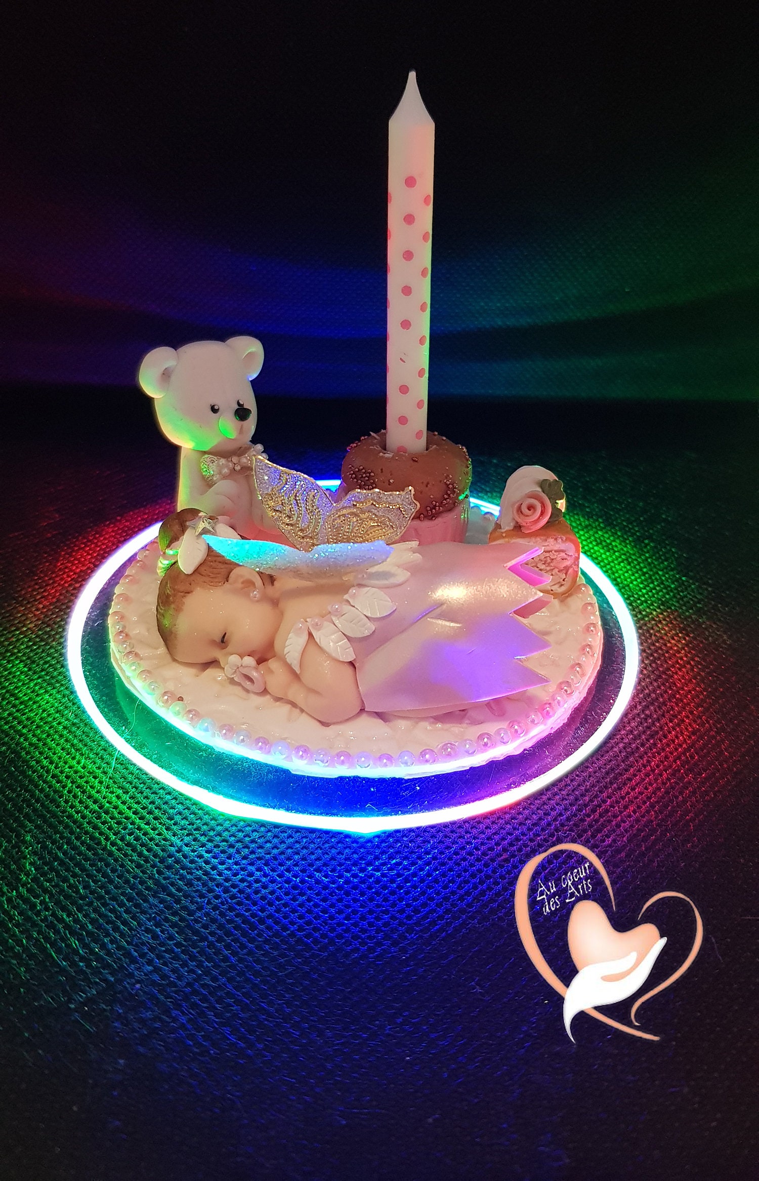 Porte Bougie Lumineux Anniversaire Bébé Fille Fée Clochette - Au Coeur Des Arts