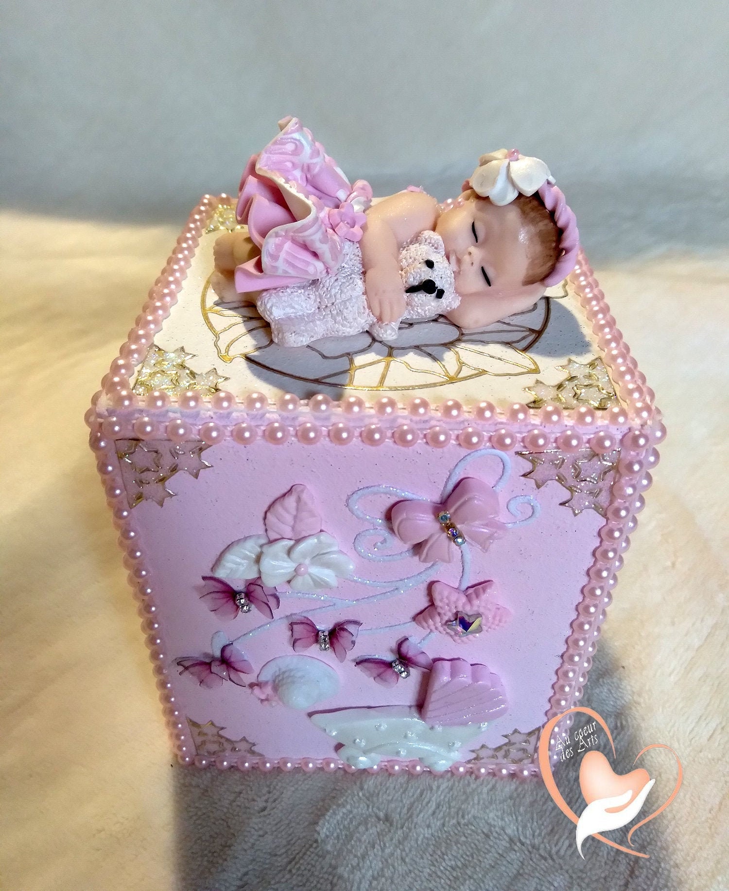 Tirelire Enfant Bébé Fille Petit Chat Style Shabby - Au Coeur Des Arts
