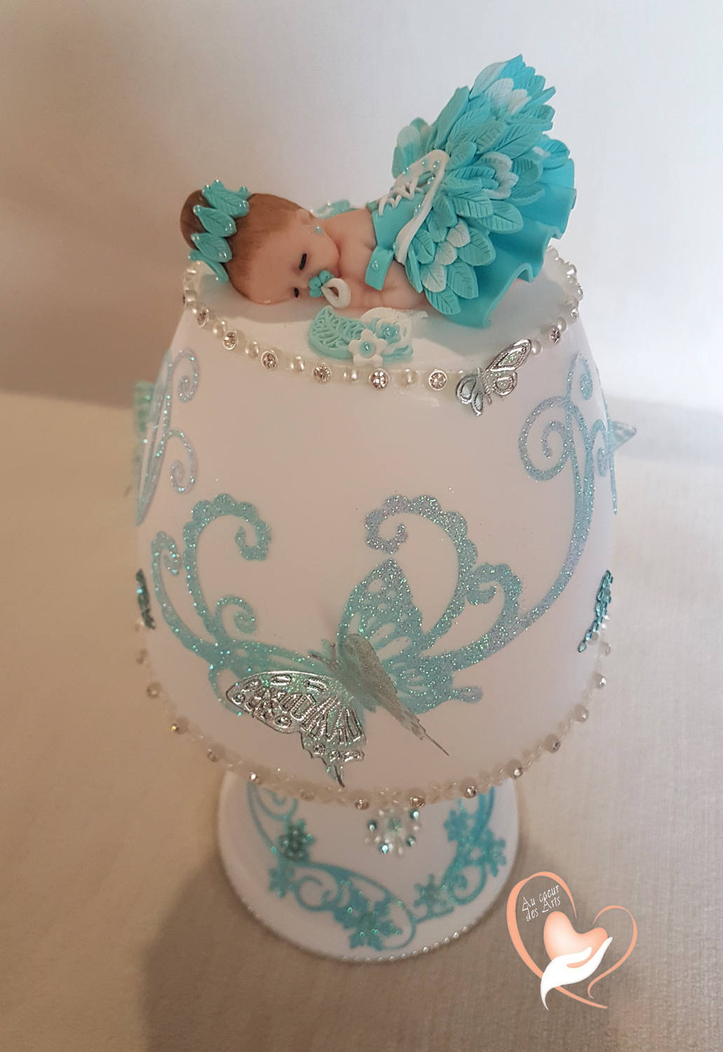 Lampe de Chevet Blanche Bébé Fille Turquoise - Au Cœur Des Arts