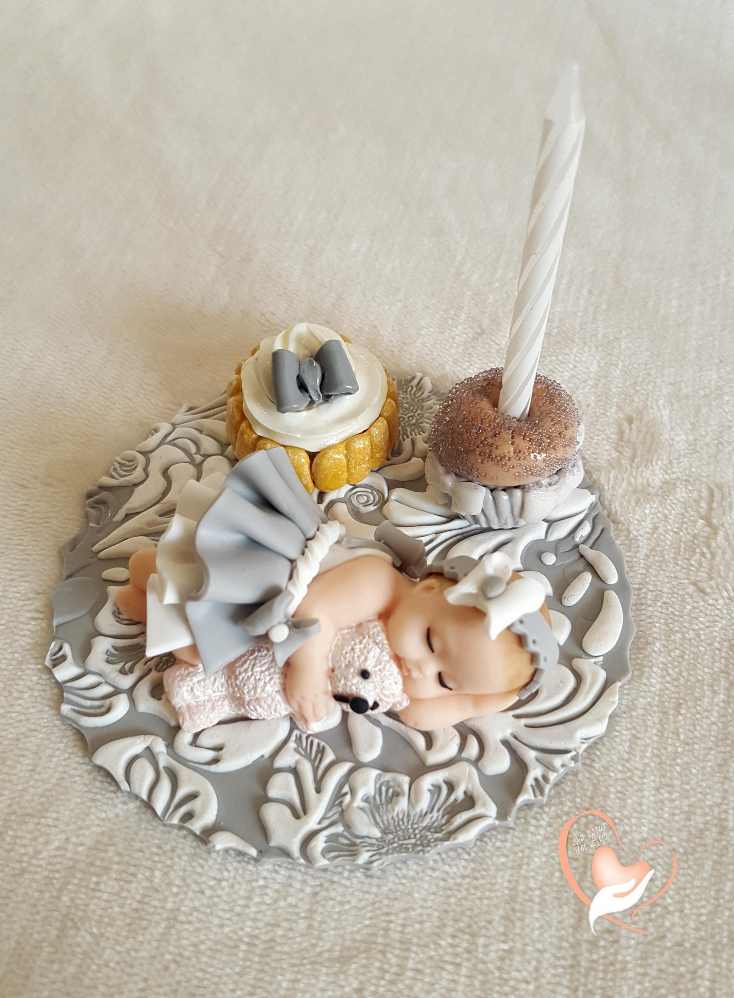 Porte Bougie Anniversaire Bébé Fille et Son Ours - Au Coeur Des Arts