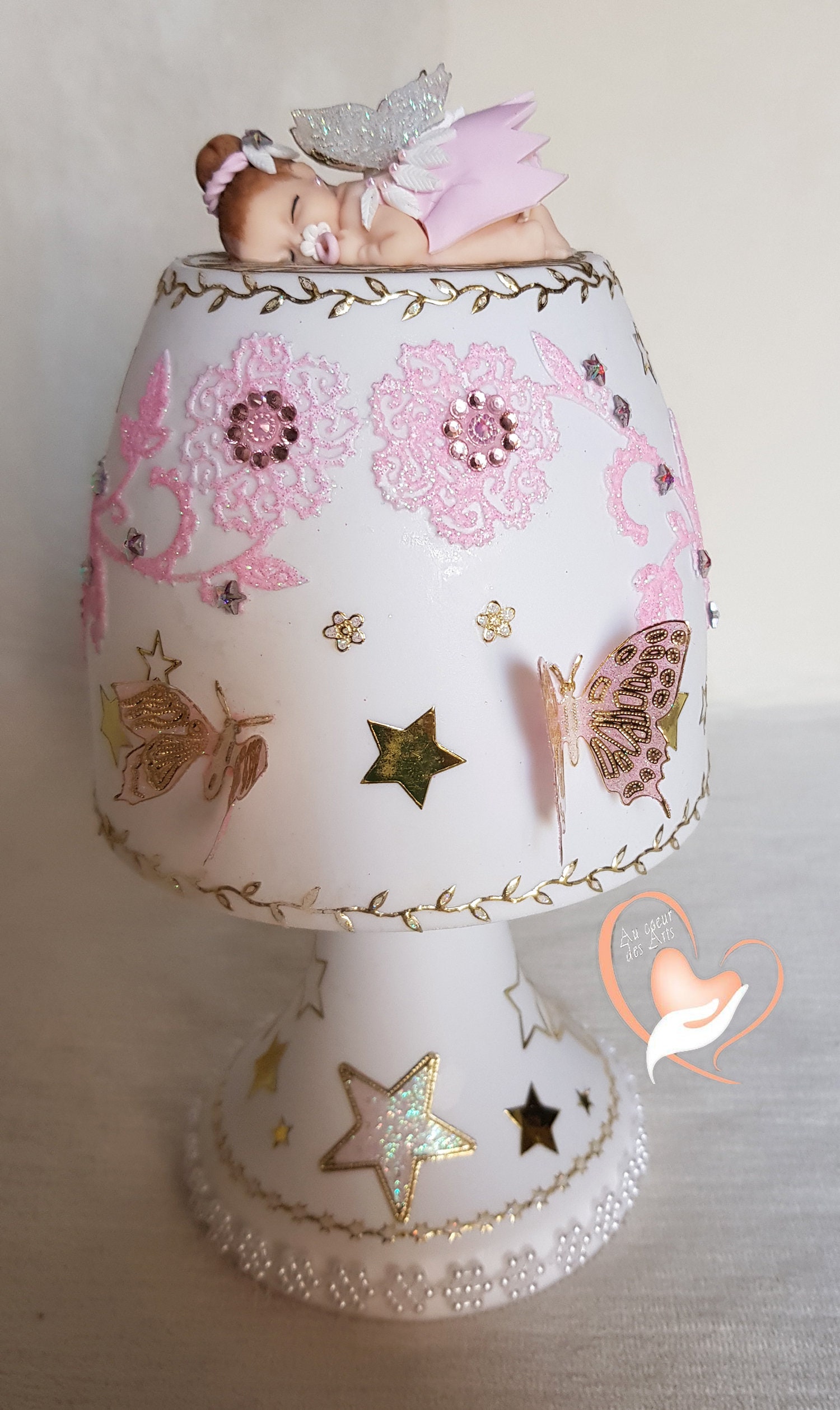Lampe de Chevet Blanche Bébé Fille Fée Clochette - Au Cœur Des Arts