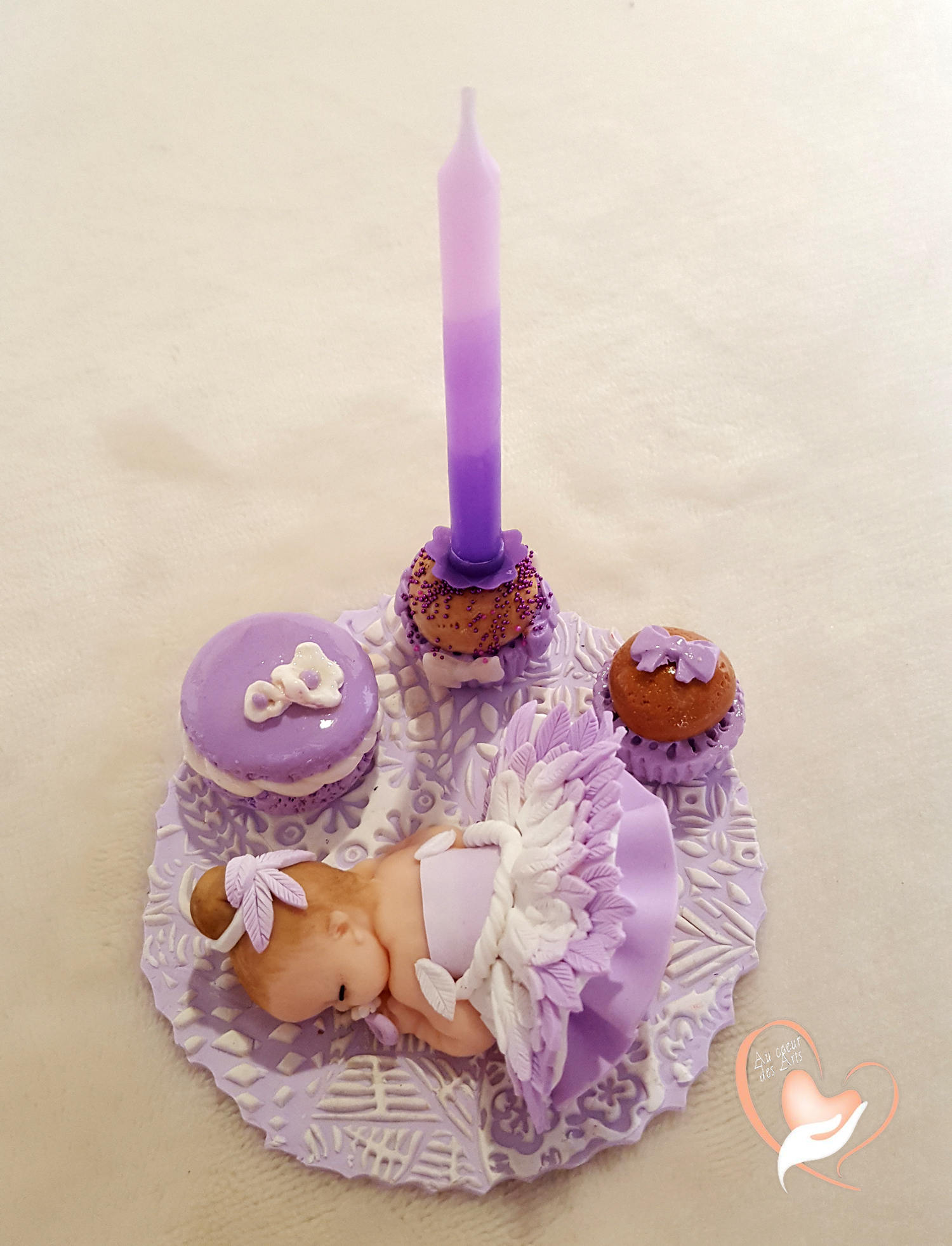 Porte Bougie Anniversaire Bébé Fille Robe Lilas Feuilles - Au Coeur Des Arts