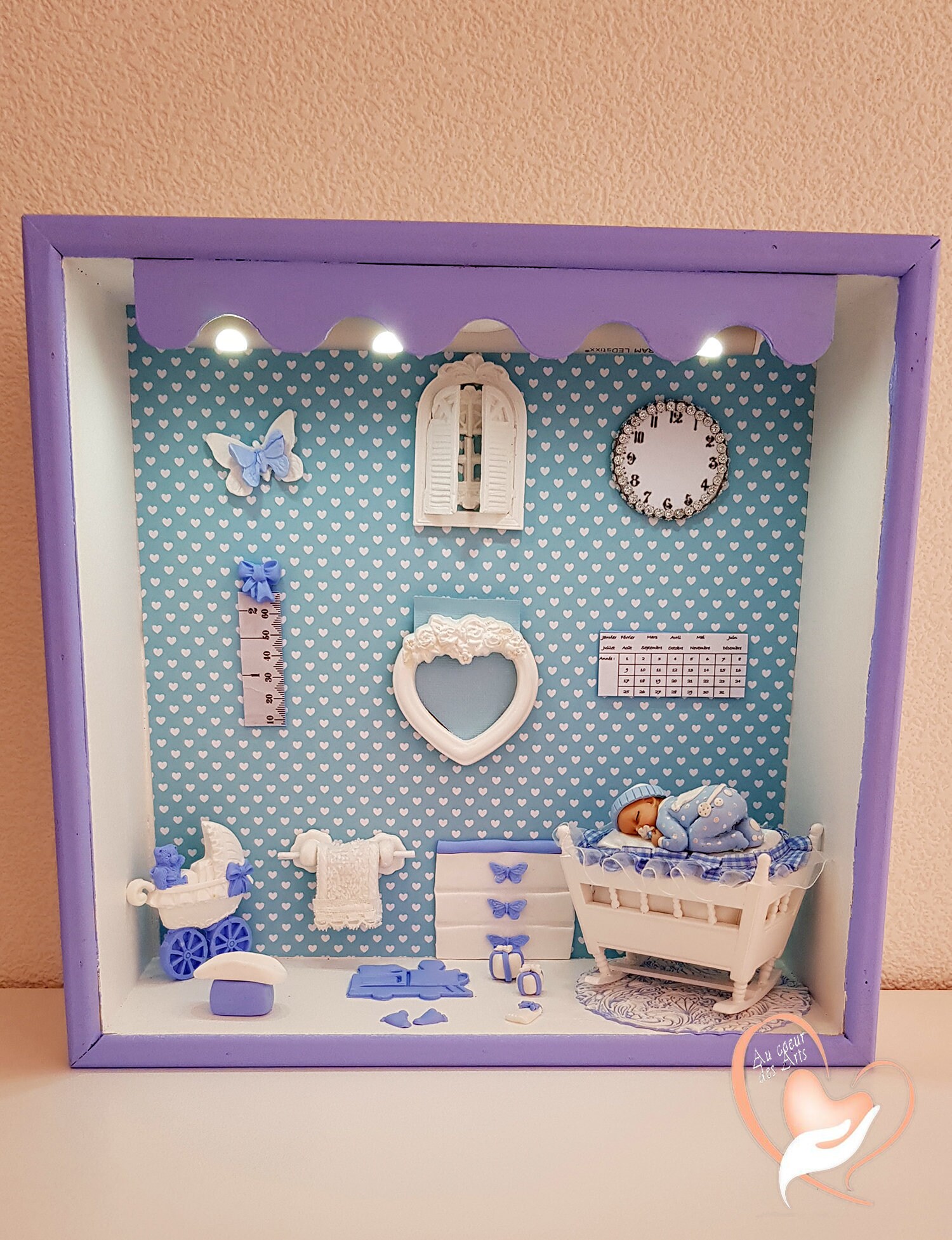 Vitrine de Naissance Veilleuse Bébé Garçon - Au Cœur Des Arts