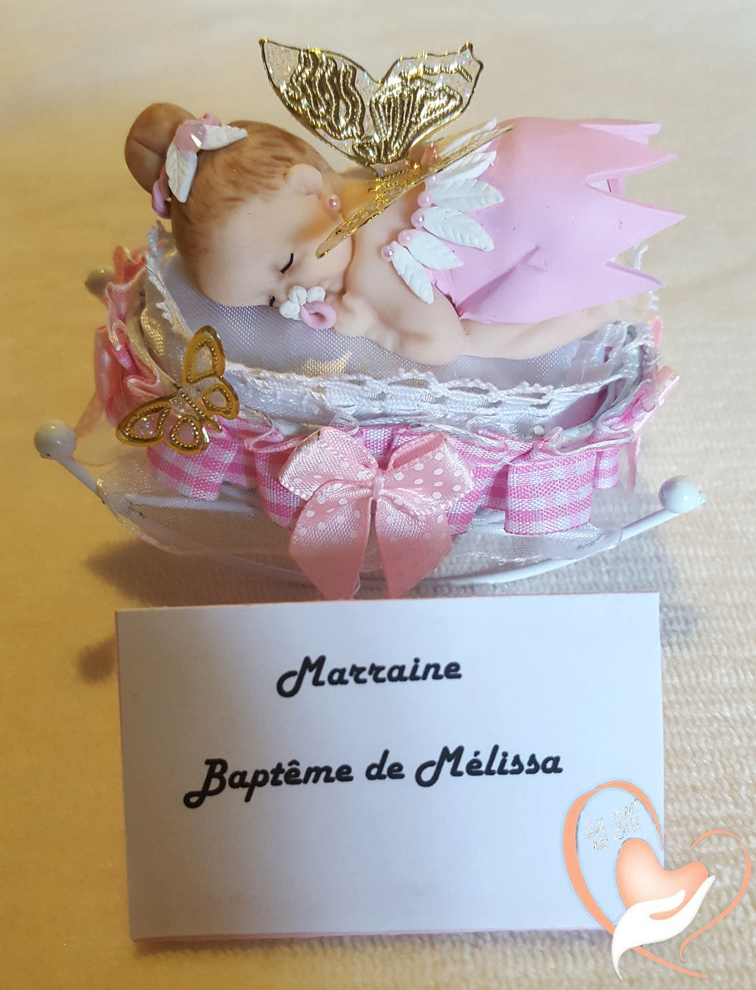 Marque Place Bébé Fille Fée Clochette Rose Baptême - Au Coeur Des Arts