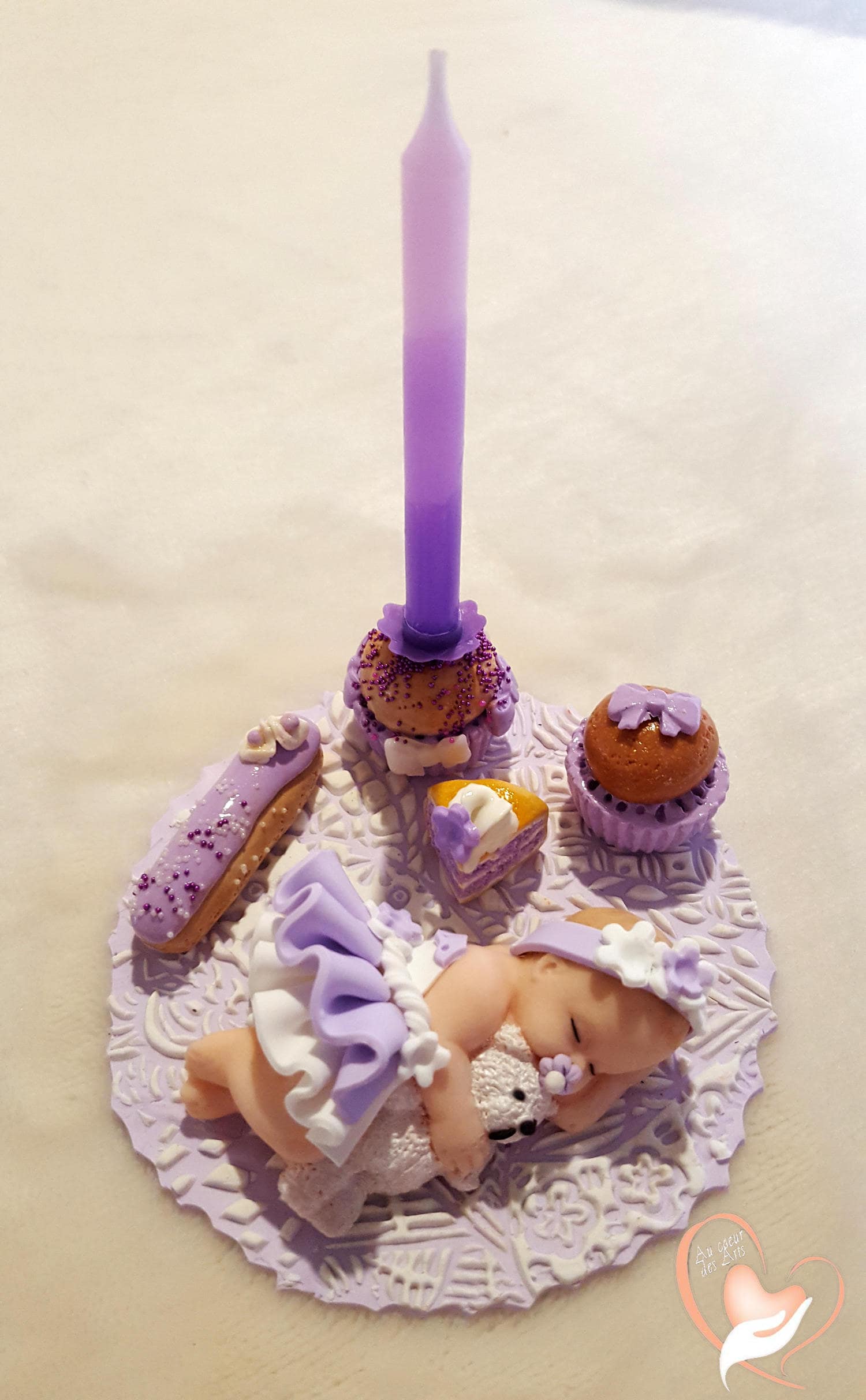 Porte Bougie Anniversaire Bébé Fille et Son Ours - Au Coeur Des Arts