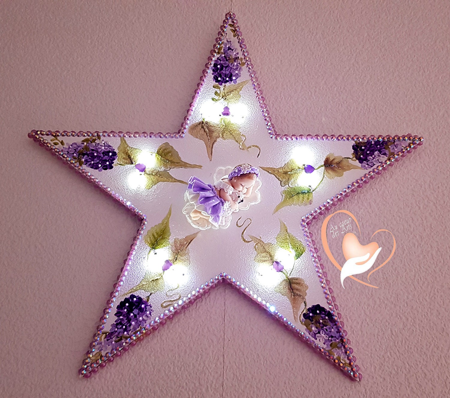 Etoile Lumineuse Plaque de Porte Bébé Fille Fée Clochette Rose - Au Coeur Des Arts