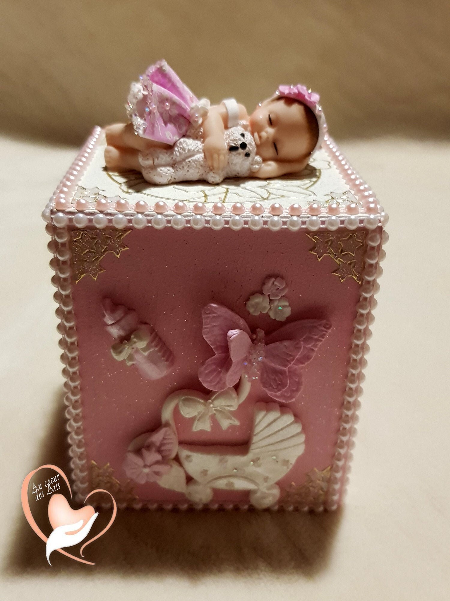 Tirelire Enfant Bébé Fille Style Shabby - Au Coeur Des Arts