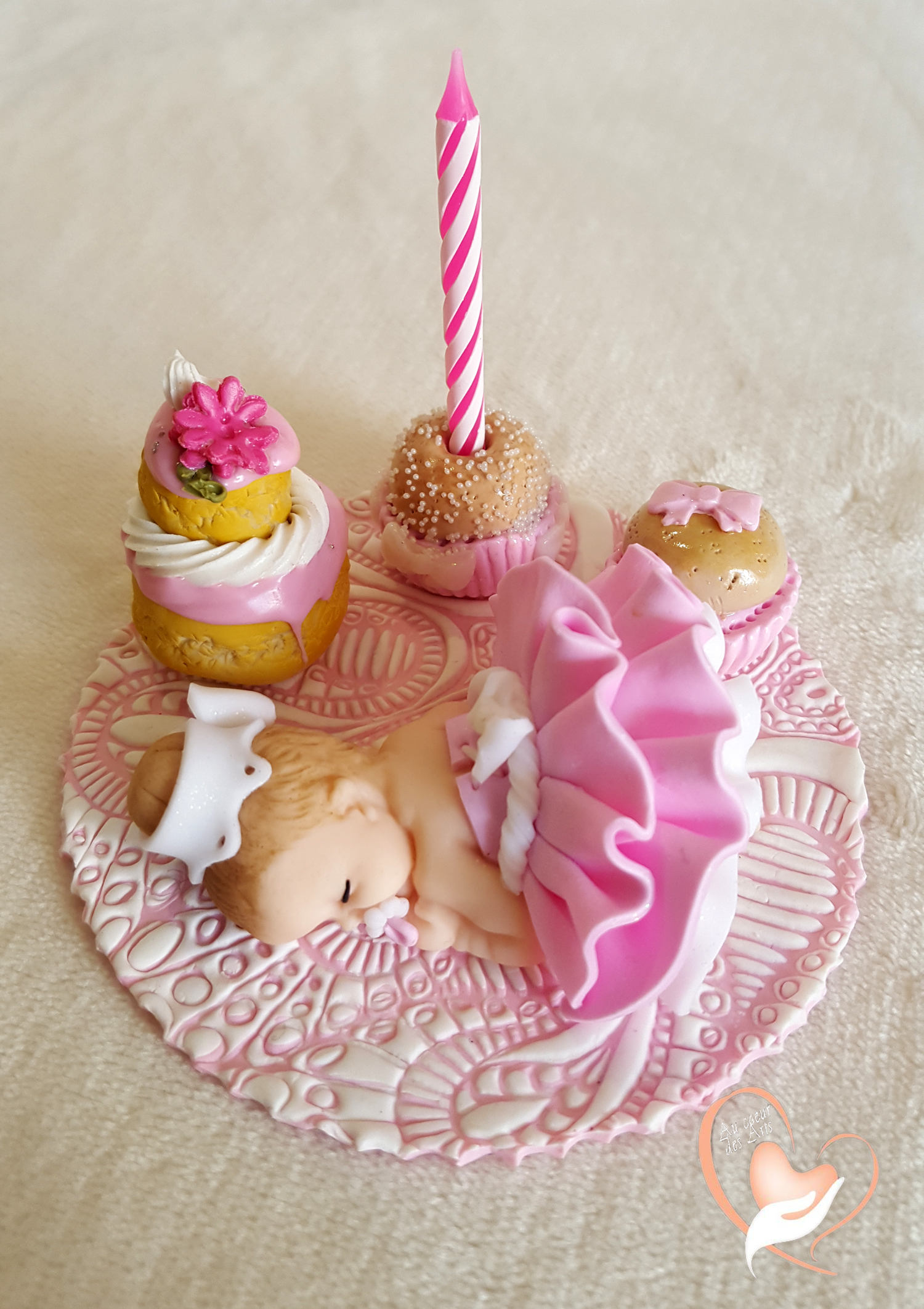 Porte Bougie Anniversaire Bébé Fille Robe Rose - Au Coeur Des Arts