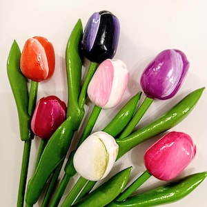 7x Wood tulips Handmade Spring flowers Cottagecore decors Holland tulip Wooden tulips gift for Mother Mum Mom Wedding Birthday bouquet Her